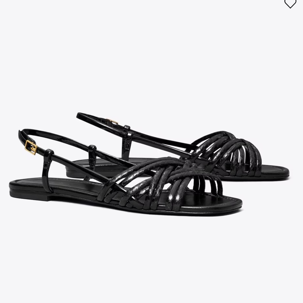 Tory Burch Black Leather Multi Strap Flat Sandal Sz 10